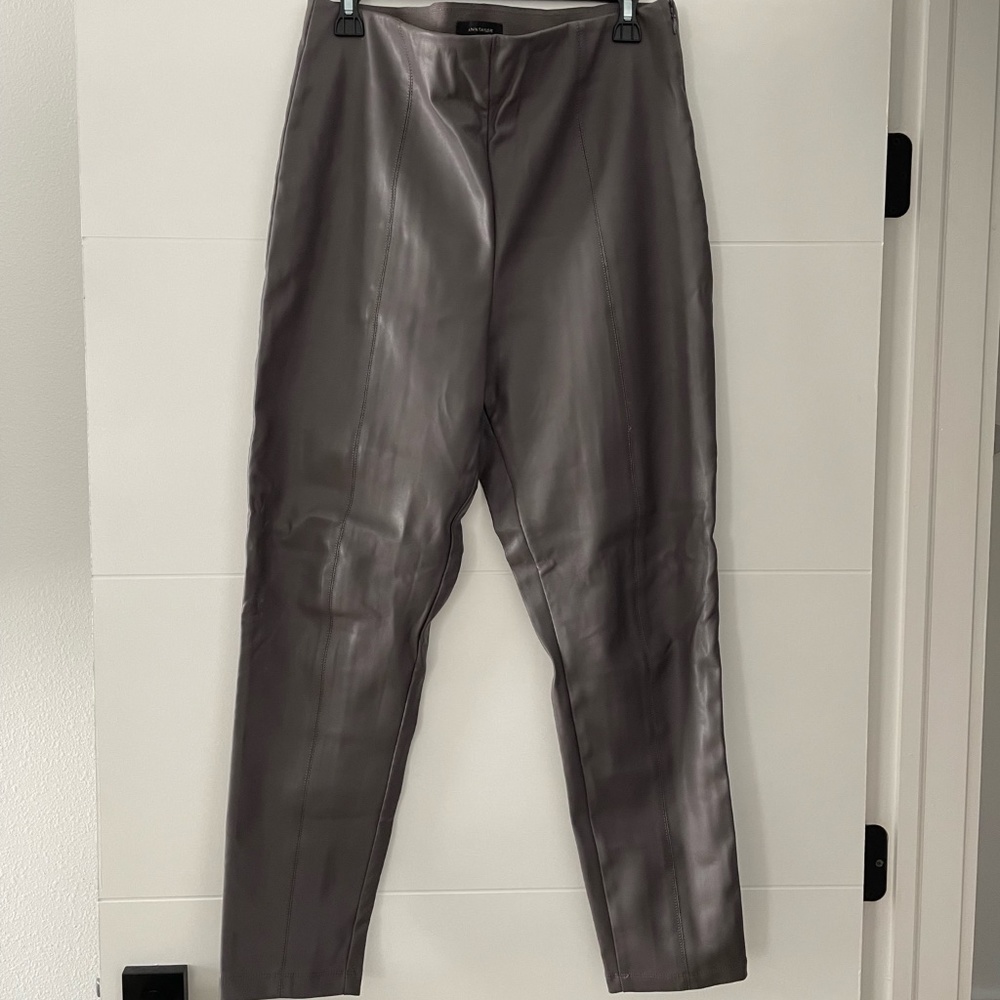 Ann Taylor Faux Leather Elastic Waist, side zip, Gray ankle Pant Size L